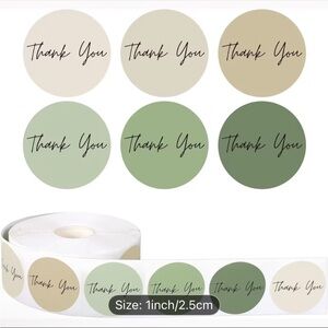 Thank You Round Sticker Roll - Neutral & Green set of 500